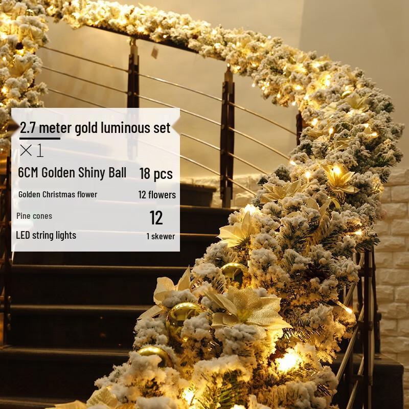 Christmas Flocked Stair Garland Decoration Set