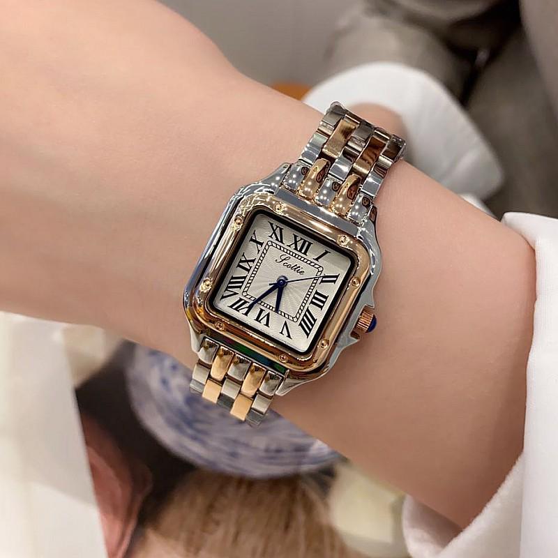 Women's Ultra-Thin Roman Numeral Square Watch with Steel Band and Waterproof Design