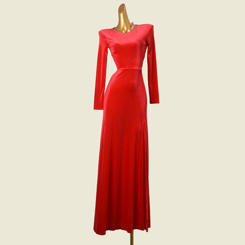 

Sweden Fashion Brand Elegant Velvet Dress Sexy Beauty Back Waist-Controlled Long Sleeves Dress Red L