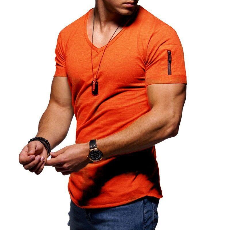 Men'S T-Shirt Clothing Men'S V-Neck Solid Color Large Size Casual Short Sleeve T-Shirt