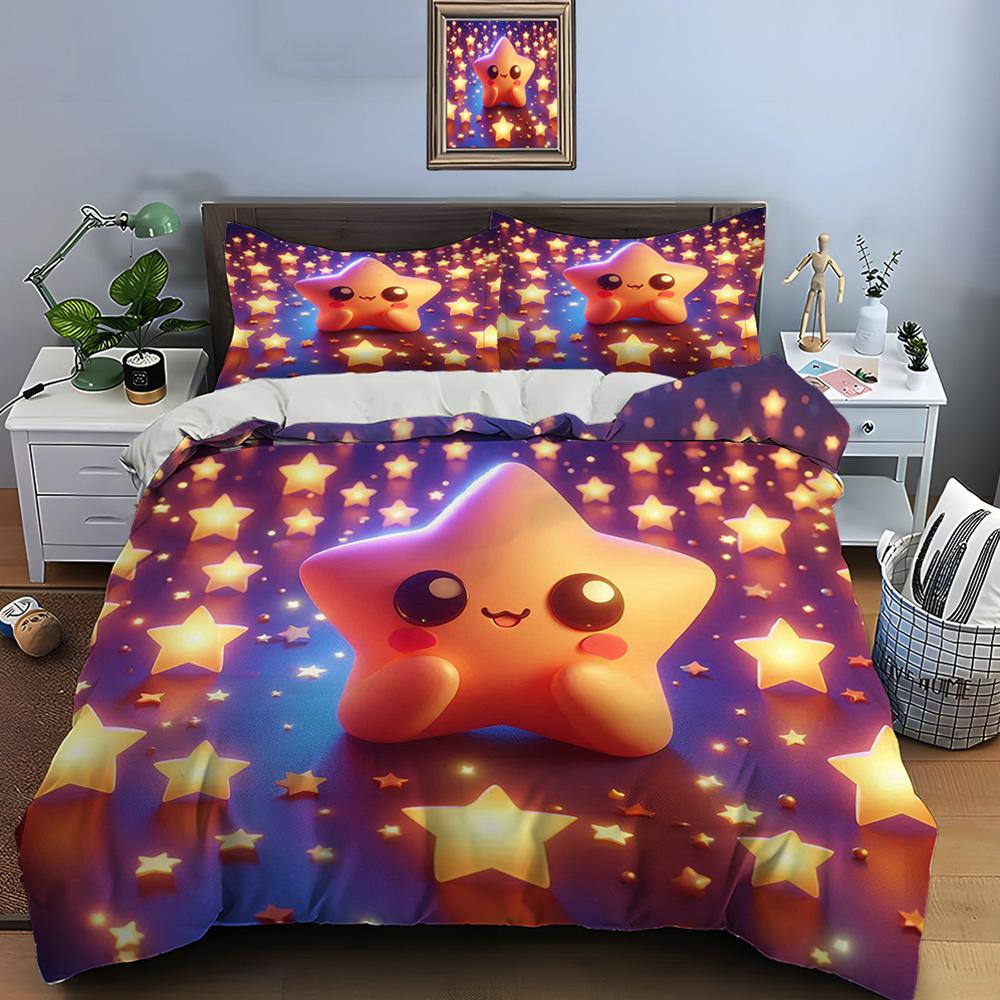Cute Cartoon Stars Print Bedding Set Duvet Cover 1 Duvet Cover 2 Pillowcases Adult And Kids Bedding Set Luxury Children's Gifts