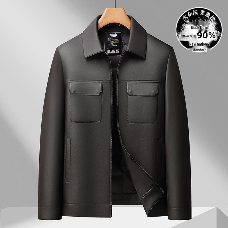 Men's Plus Size Motorcycle Leather Down Jacket - Fat Brother 2025 Extra Large Lapel Style