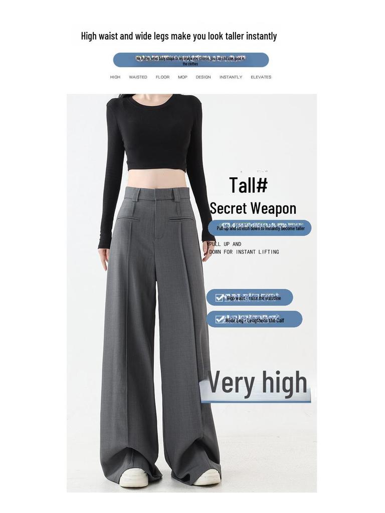 2025 High Waist Slim Straight Women's Floor-Length Drape Pants - Spring & Autumn Wide-Leg Suit Style.