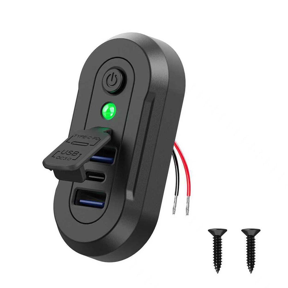 3-Ports USB Car Charger Socket Dual 18W QC3.0 & 36W PD3.0 USB Charger Panel With Waterproof Cover For 12V/24V Car Truck Boat Bus