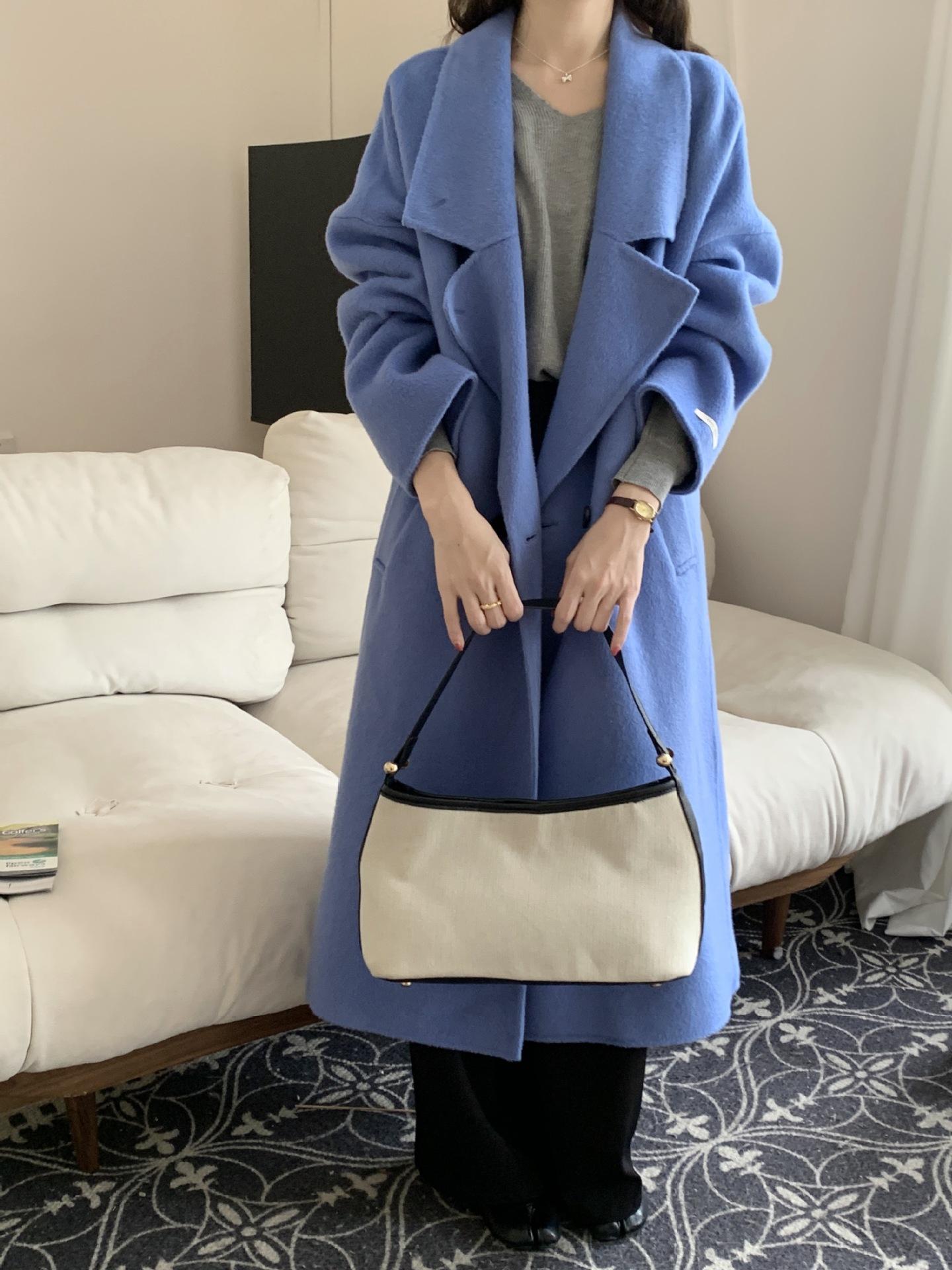 

Темпераментный ленивый стиль пальто из верблюжьей шерсти альпаки женское, высококачественное двустороннее шерстяное пальто One Size василек синий