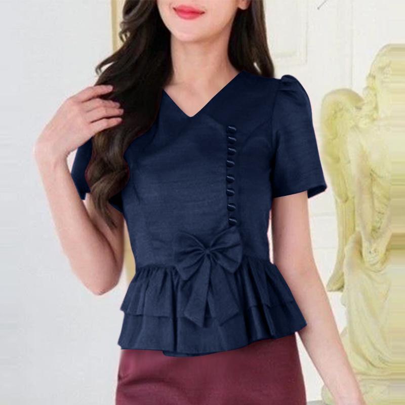 ZANZEA Women Casual V-Neck Summer Short Sleeve Blouse