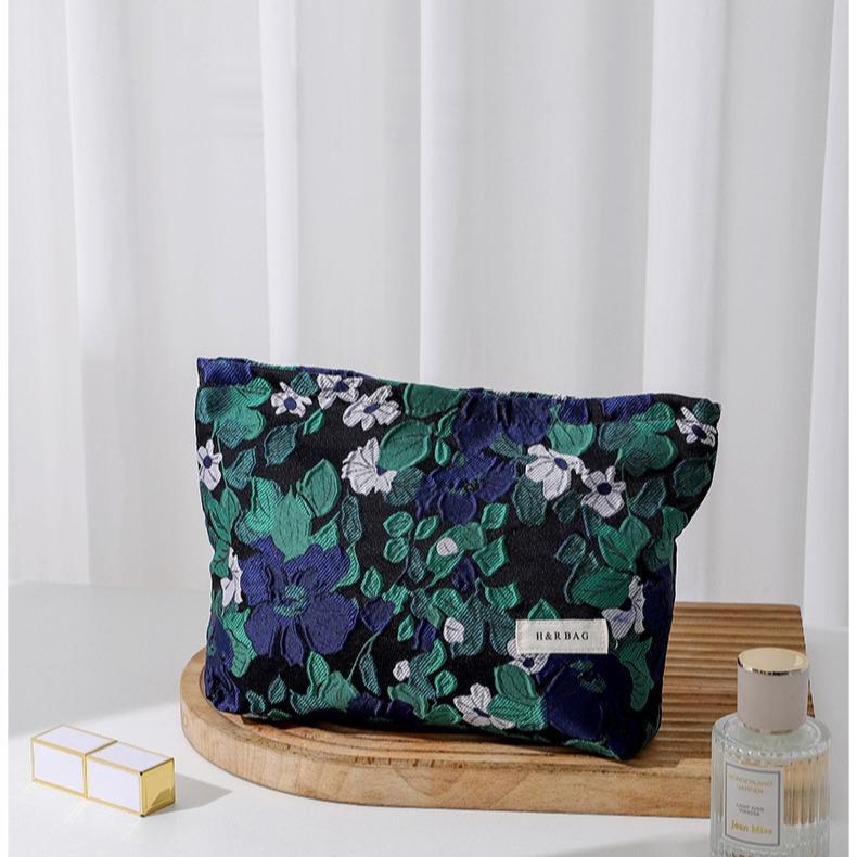 

Французский ретро жаккардовый большой клатч для косметики и туалетных принадлежностей Large зелёный