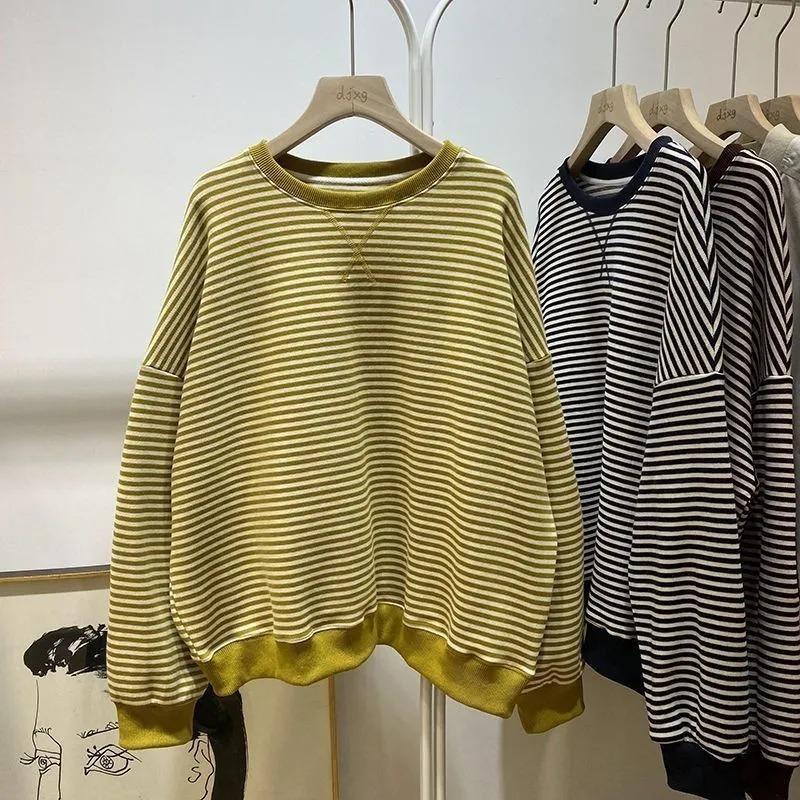 Sweatshirt for Women Oversize Stripe Loose Half-high Neck Casual Pullover Long Sleeve Spring Sweatshirt Top