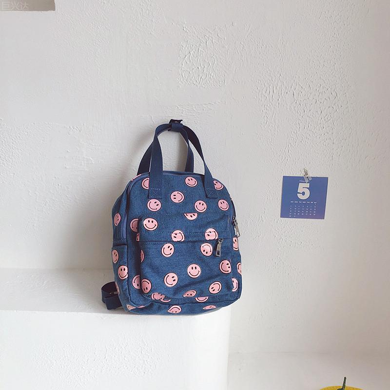 Stylish And Durable Canvas Childrens Backpack With Fun Smiley Print For Daily Use