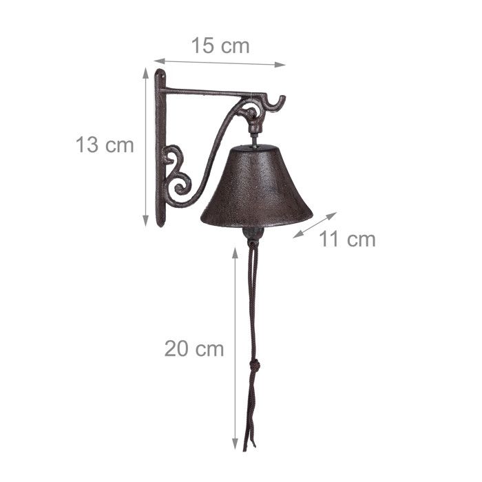 Relaxdays clochette de porte en fonte antique carillon fort et clair cloche murale résistante brune