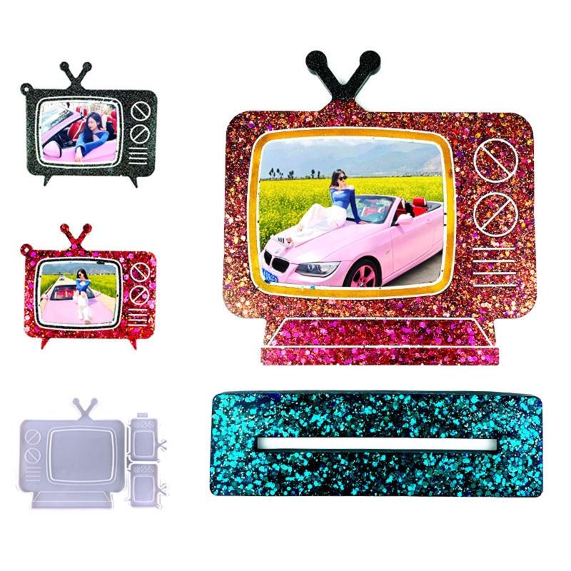 TV Photo Frame Keychain Silicone TV Keychain Charms Epoxy Resin Molds 2 Mini Pendant Mold with Hole Set