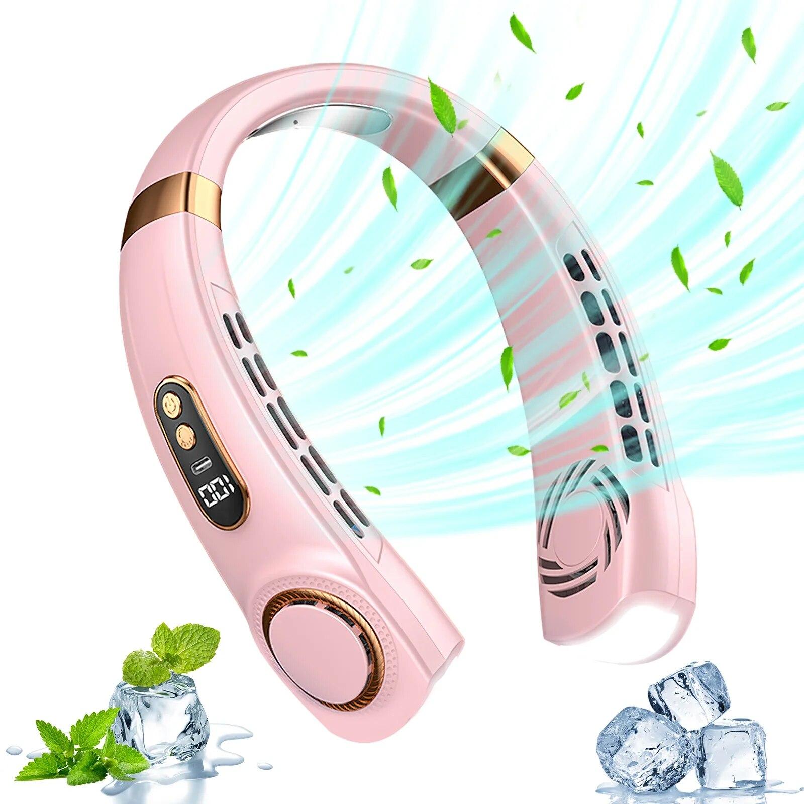 

Портативный вентилятор с шейным ободом, подвесной вентилятор для шеи, бесшумный цифровой дисплей, мини-электрический вентилятор, воздушный охладитель, перезаряжаемые через USB бесшумные портативные вентиляторы розовый