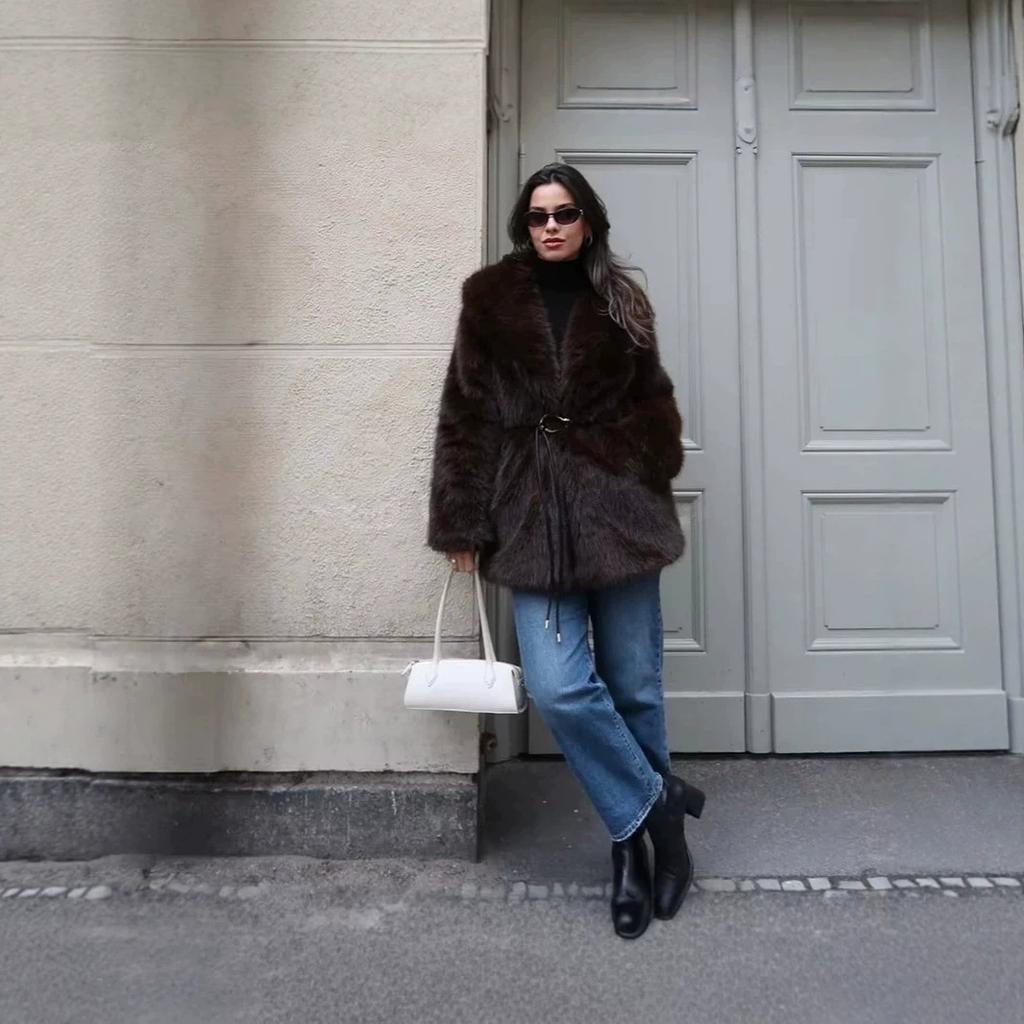 Jenny Phil manufacturer European and American autumn and winter new imitation fox fur medium and long women's coat