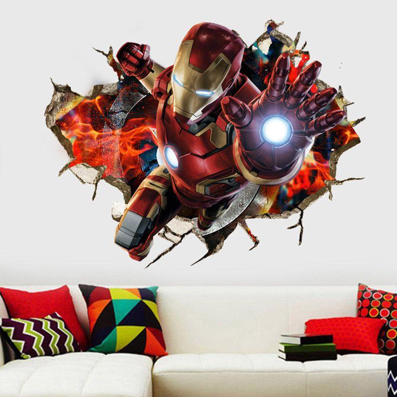 Vibrant 3d Superhero Avengers Wall Stickers Kids Cartoon Room Decor Removable Pvc Wallpaper