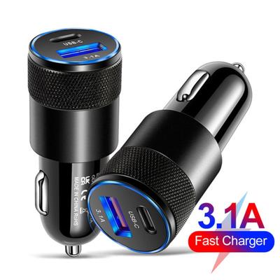 Caricabatteria da auto USB 3.1A QC3.0 Tipo C Adattatore di ricarica rapida PD per telefono cellulare in autoPer iPhone Samsung