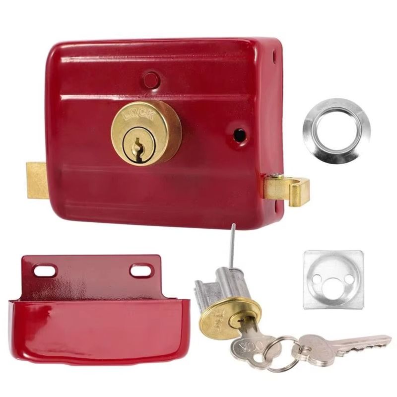 Iron Anti-theft Door Lock Key Included Durable Heavy Duty Lock Single Cylinder Retro Style Retro Red Lock Exterior Door