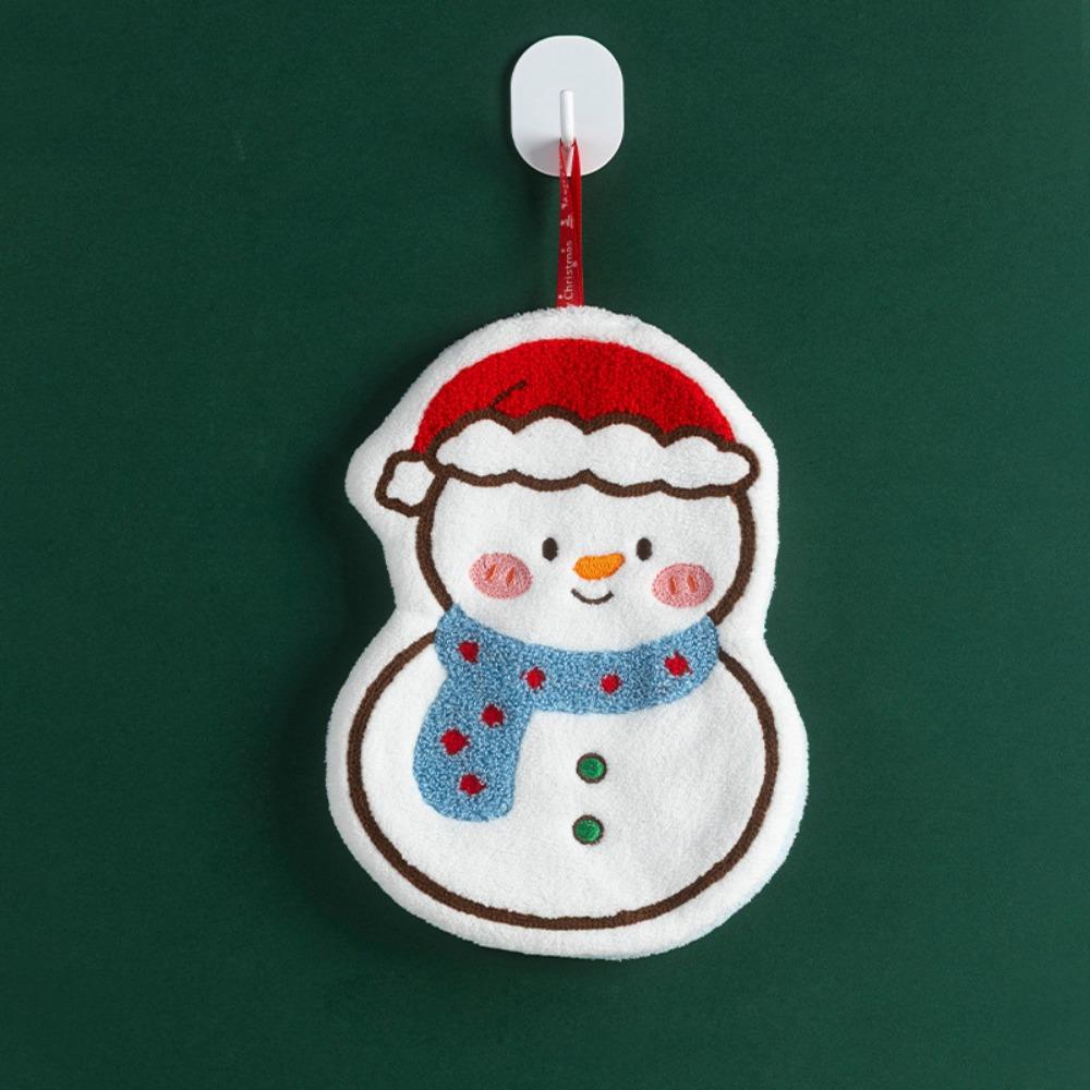 Cartoon Snowman Christmas Hand Towel Absorbent Coral Fleece Wipe Cloth Christmas Decor Quick-drying Kitchen Cleaning Rag