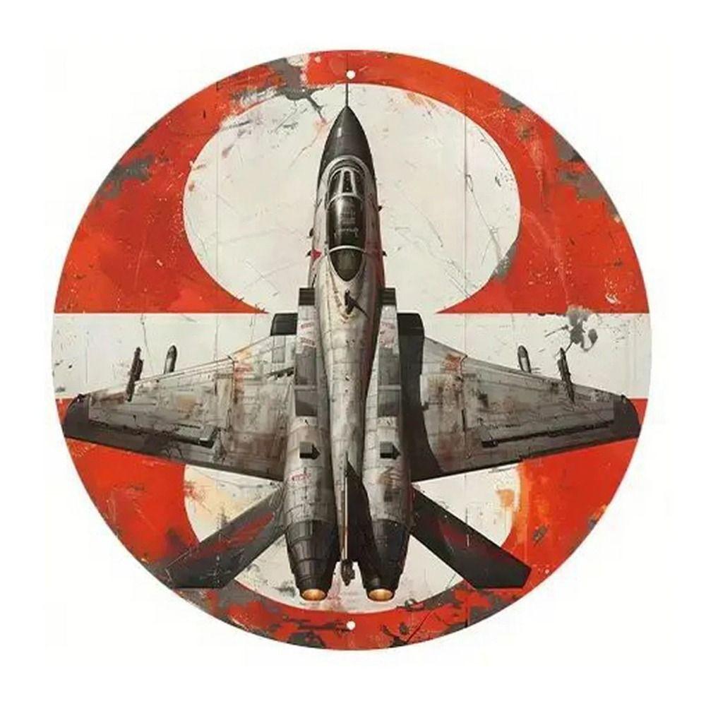 Retro Round Metal Sign Flat Fighter Plane 20x20cm