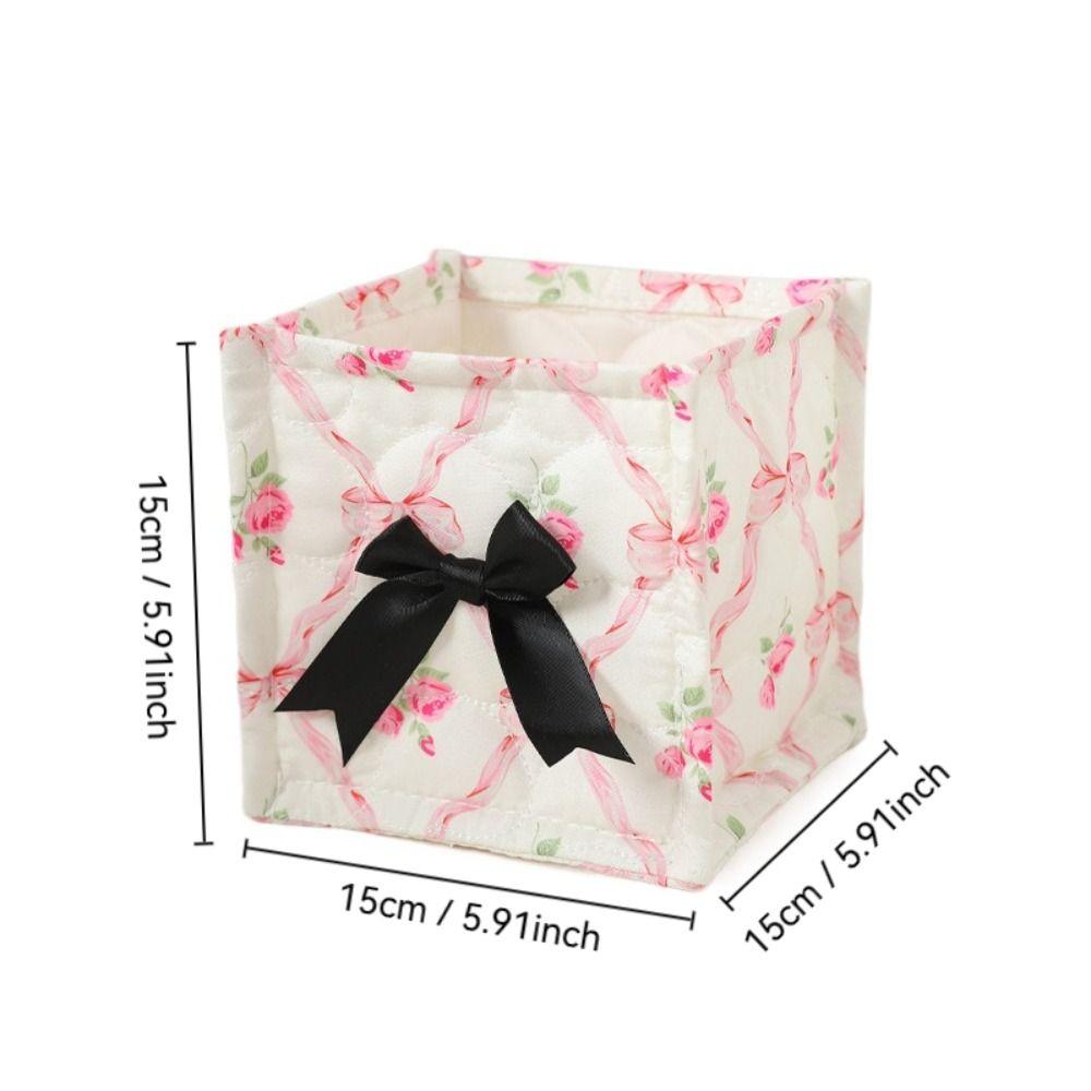 Square Desktop Storage Basket Bowknot Pattern Storage Frame Cute Organizer Box  Home Decoration