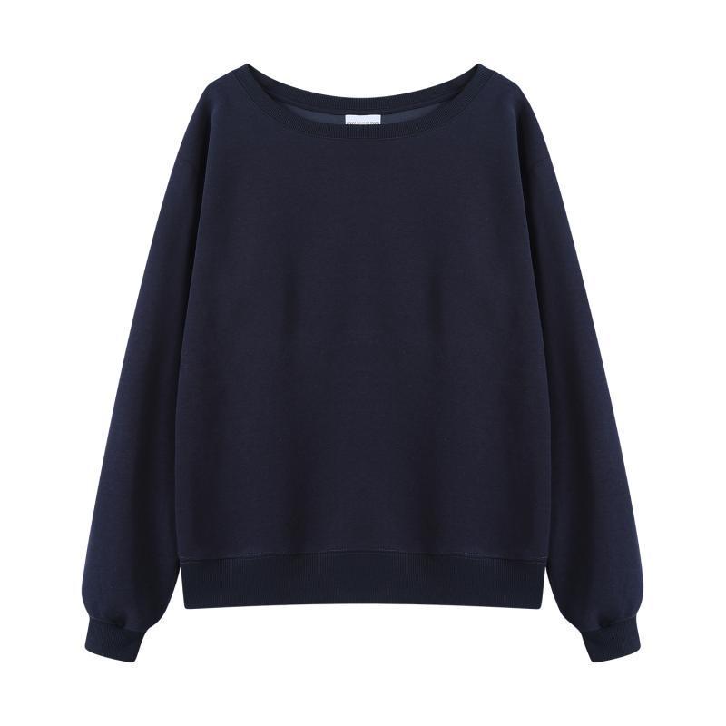 

2025 Women s Off-the-Shoulder Pure Cotton Sweatshirt: 360g, Lazy Fit, Long Sleeve Pullover M темно-синього кольору