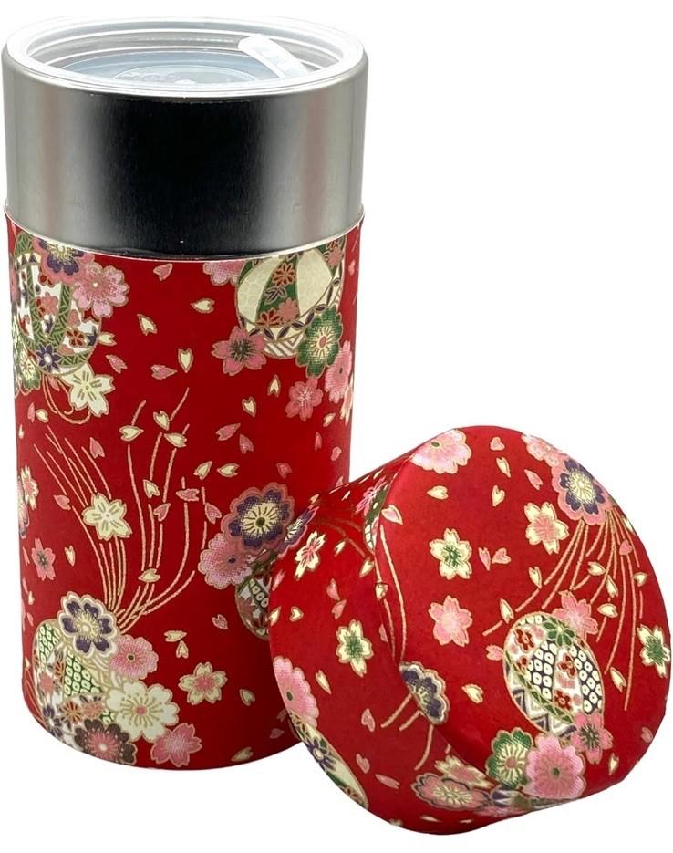 JapanNoguchi Kumataro Tea Garden Tea Canister Yuzen Washi Paper Cherry Blossoms