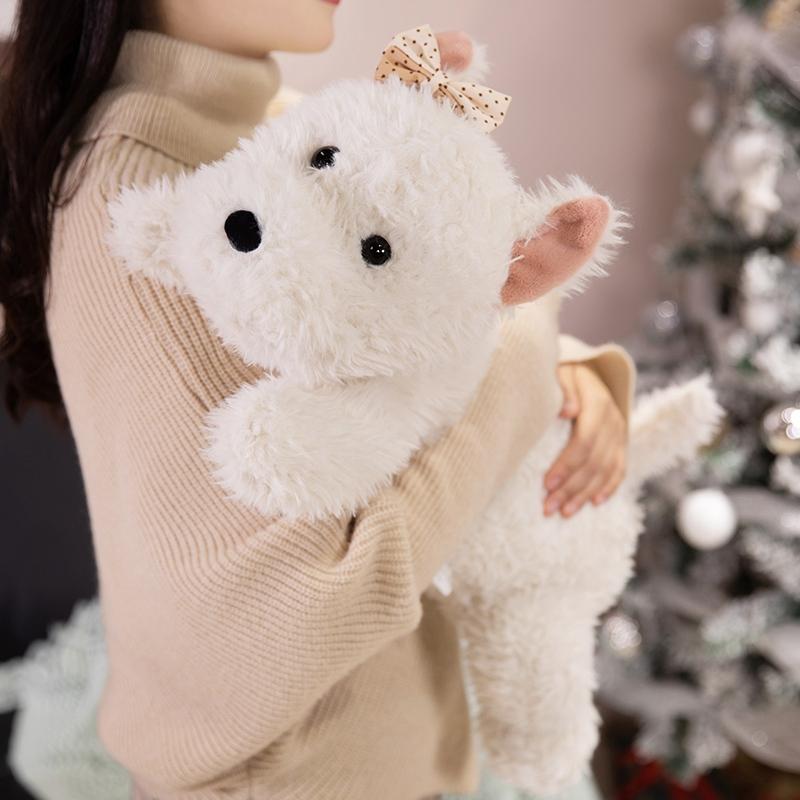 1Pcs Stuffed Lifelike Animal Appease Doll Pillow 43Cm Kawaii Fluffy Hair West Highland Dog White Terrier Soft Puppy Plush Toy