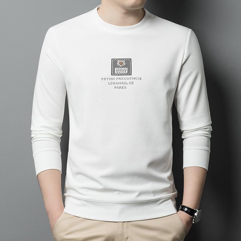 Vår Langermet T-skjorte Herre Underskjorte Rundhals Topp T-skjorte Ung og Middelaldrende Casual Vaffel T-skjorte for Menn