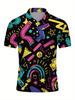 Men's Short-Sleeve Polo Shirt - Flat Digital Print Pattern - Non-Textured - Stylish and Minimalist Short Sleeve, Button-Up, Casual Lapel Polo Shirt,