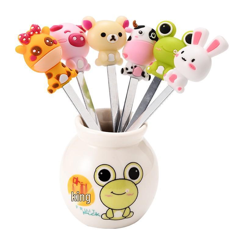 Stainless Steel Children's Fruit Forks - Cute Style Dessert & Cake Forks with Storage Jar for Baby Household Use