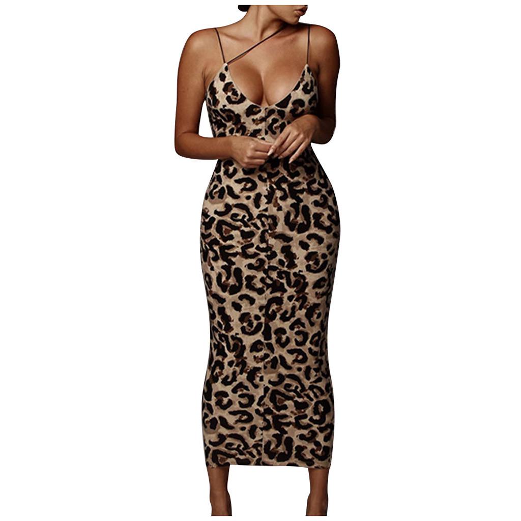 Dámské módní šaty s výstřihem do V, hadím a leopardím vzorem, bez rukávů, na ramínka, ke kolenům
