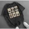 Women's Retro Tarot Black Cat T-shirt Retro Washed Casual T-shirt Mystery Cat Design Round Neck Short Sleeve Top Retro Style Top