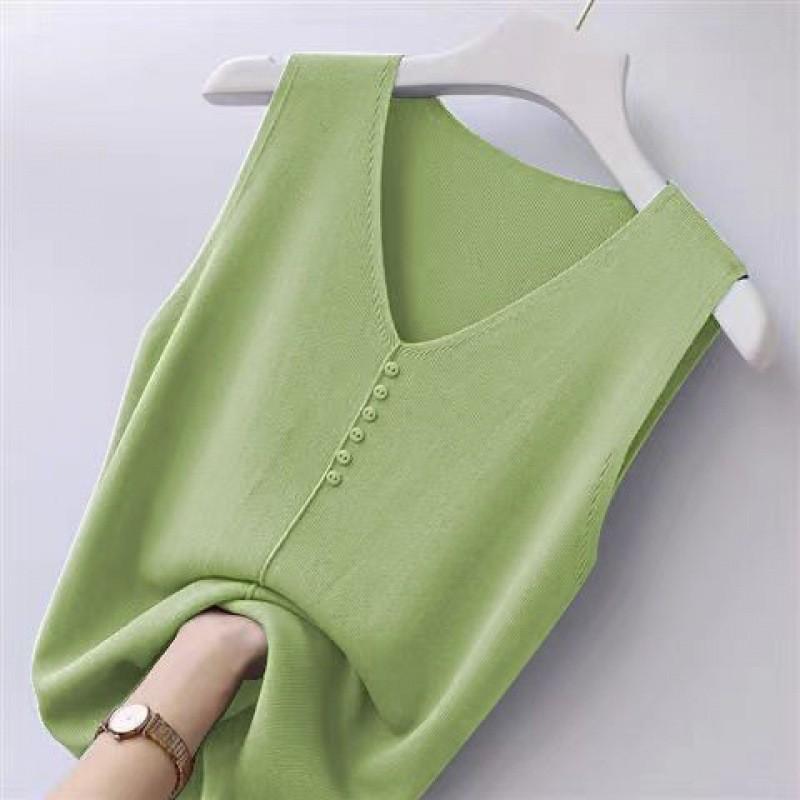 

V-образный вырез Ice Silk Sling Knitted Vest Женская свободная трикотажная рубашка без рукавов с верхом 6XL XXL зелёный