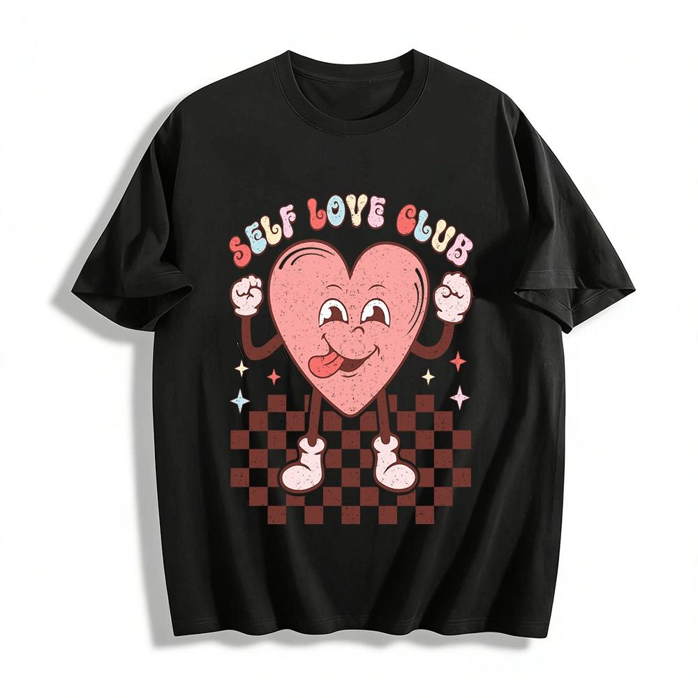 Retro Self Love Club Heart Graphic Casual Top Pure cotton T-shirt XXS