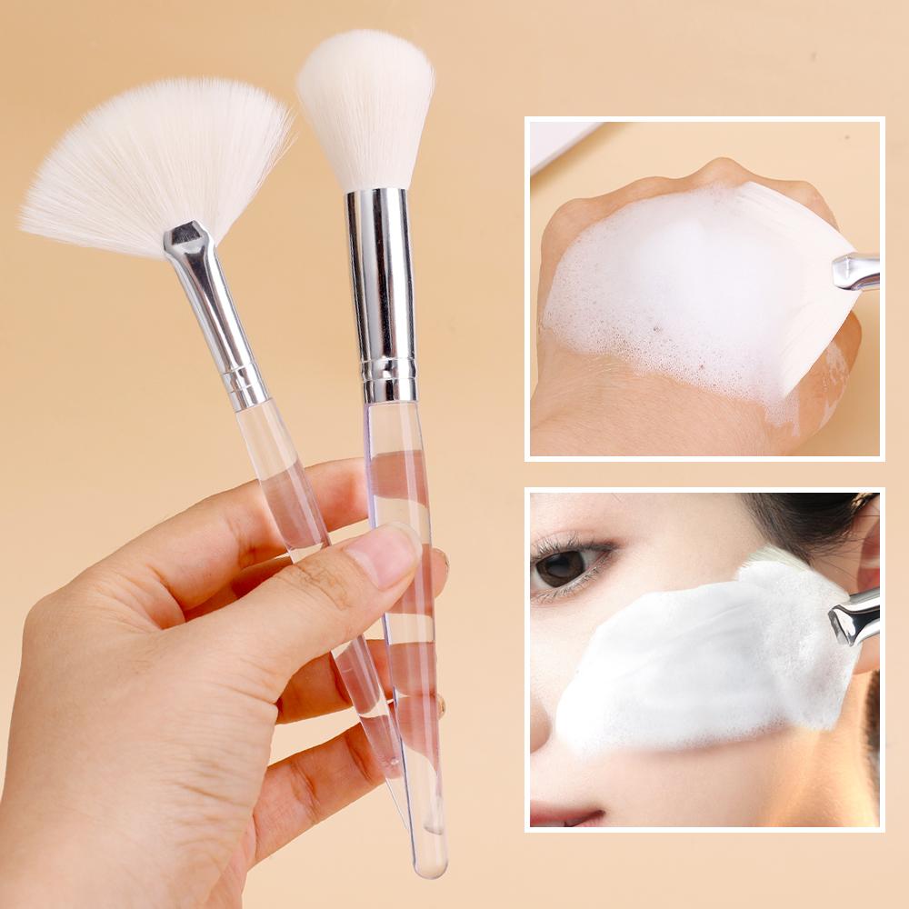 1Pc DIY Face Mask Fan Brush Transparent Handle Facial Soft Applicator Foaming Brush for Clay Masks Body Lotion for Beauty Salon