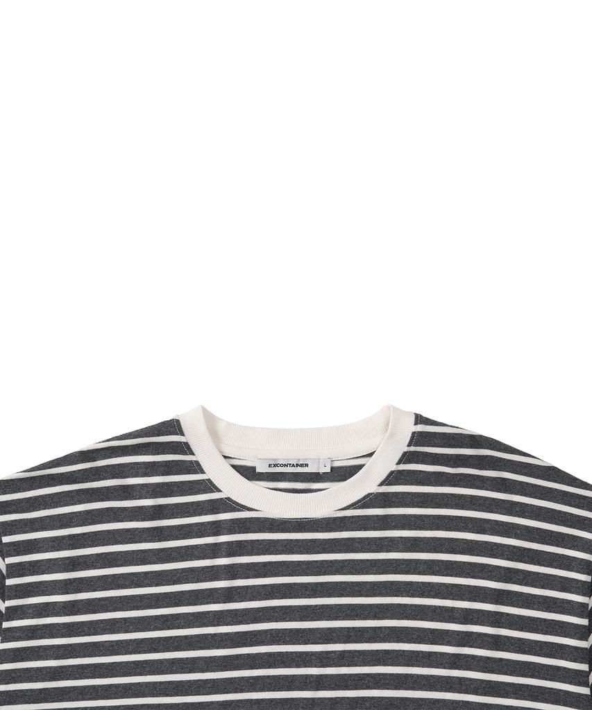 EXCONTAINER Ribbed Stripe Half Ringer T-Shirt (Cream Grey)
