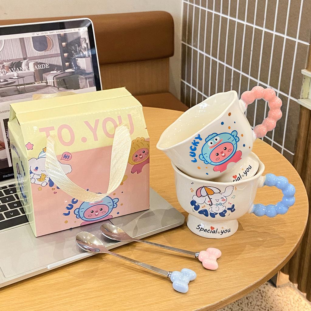 Ins Hohes Erscheinungsbild Niedlich Großes Glas Zuhause Keramik Kaffeetasse Paar Tassen Geburtstagsgeschenk für Frauen Souvenir