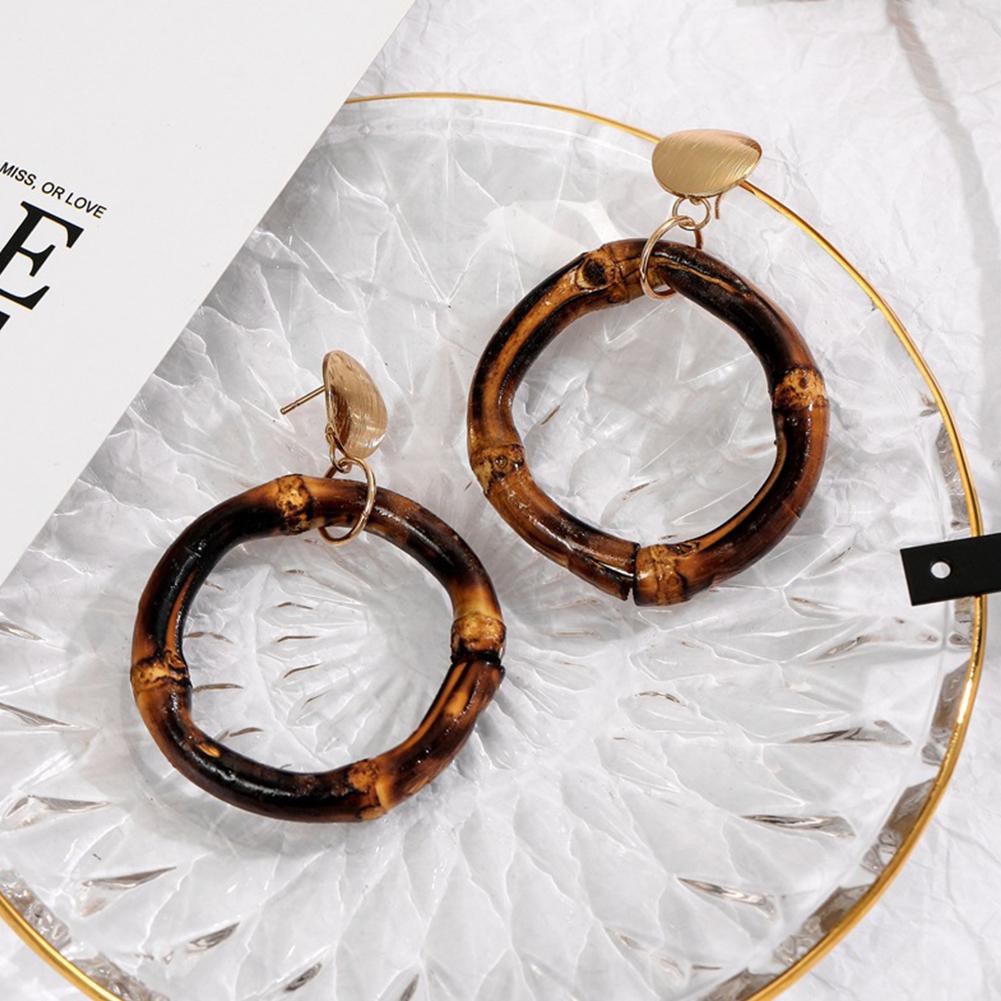 Women Fashion Bamboo Rattan All Matching Circle Earring