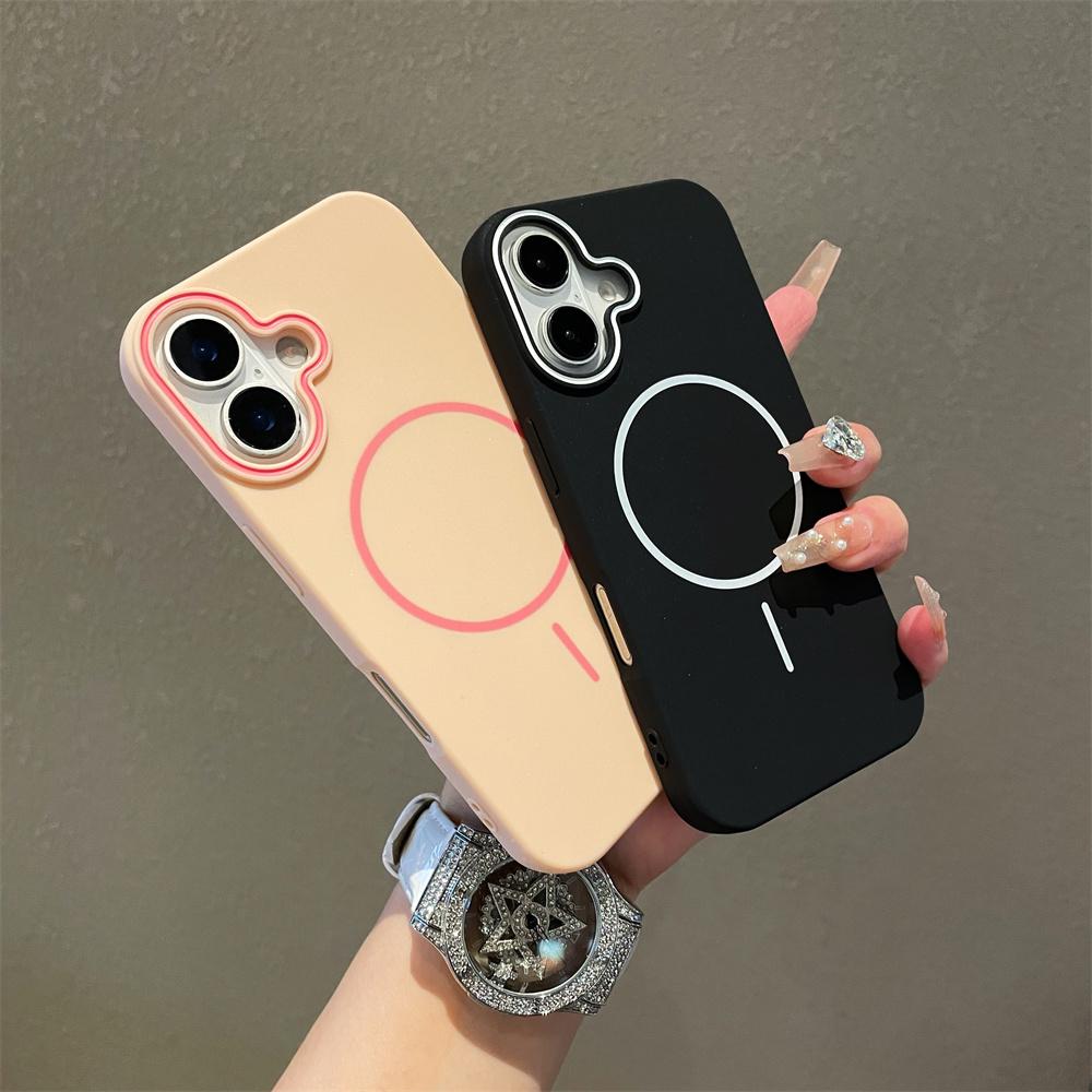 Ultrathin Simple for Magsafe Case for iPhone 16 Pro Max 15Pro 14 Plus 13 12 11 Matte Hit Color Lens Wireless Charging Soft Cover
