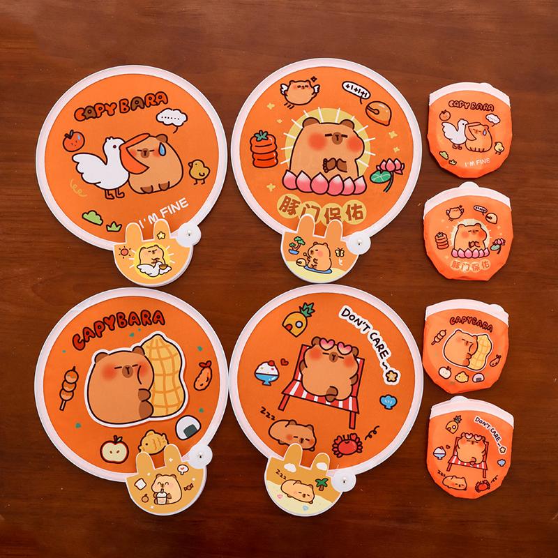 Portable Cartoon Folding Fan Kawaii Creative Foldable Fan Cool Summer Hand Fan Flying Disk Pocket Cloth Fan Gifts For Kids