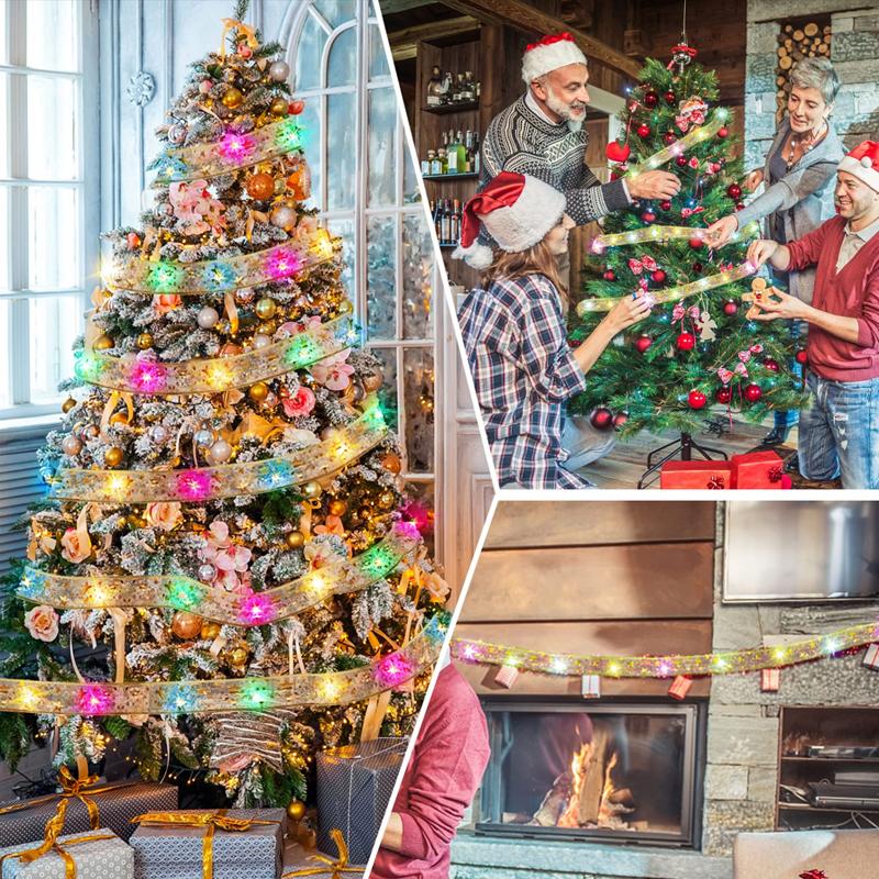 Rubans LED Décoration de Noël Ornements d'Arbre de Noël DIY Noeuds en Dentelle Guirlandes Lumineuses Navidad Décorations pour la Maison Nouvel An