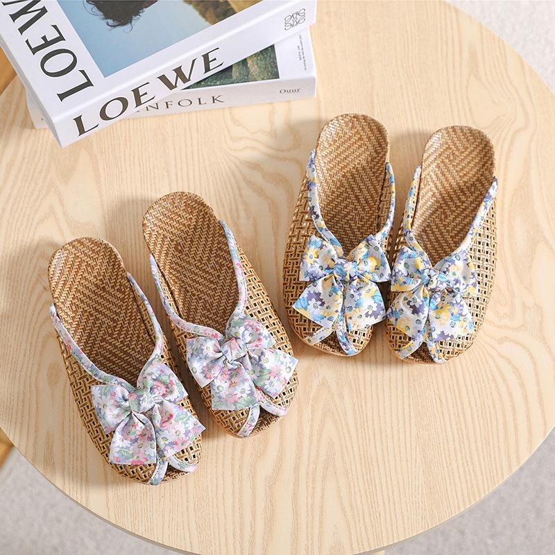 Vintage Fashion Rattanowe tkane damskie kapcie