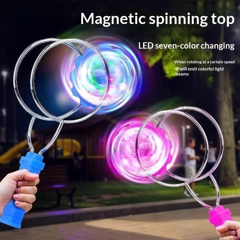 Led Magic Magnetic Orbit Spinning Top Toy Creative Hand Cranked Color Luminous Colorful Gyroscope Rotating Handle Child Gifts