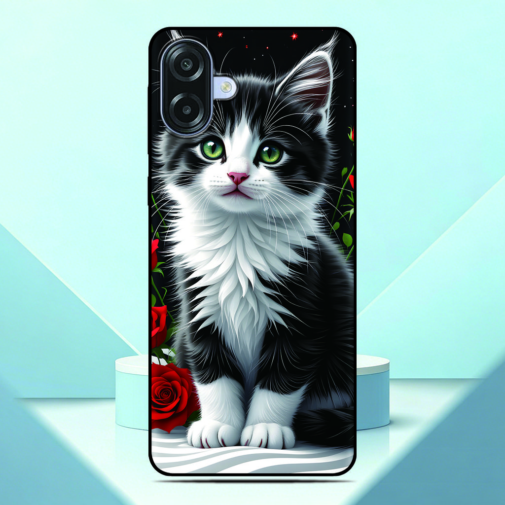 Lovely Kitten Anime Phone Case For Samsung Galaxy A07 4G Painted TPU Black Back Cover A 07 Soft Silicone Protective Fundas