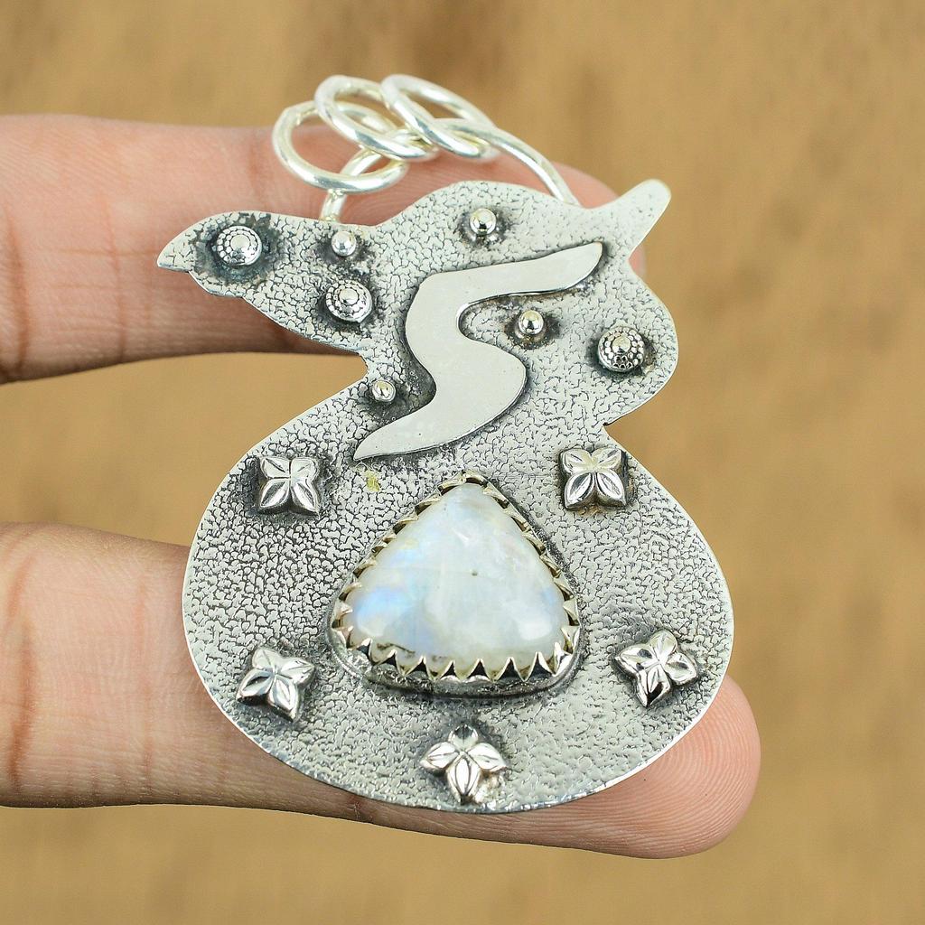 Wedding Gift For Her 925 Silver Natural Rainbow Moonstone Gemstone Pendant