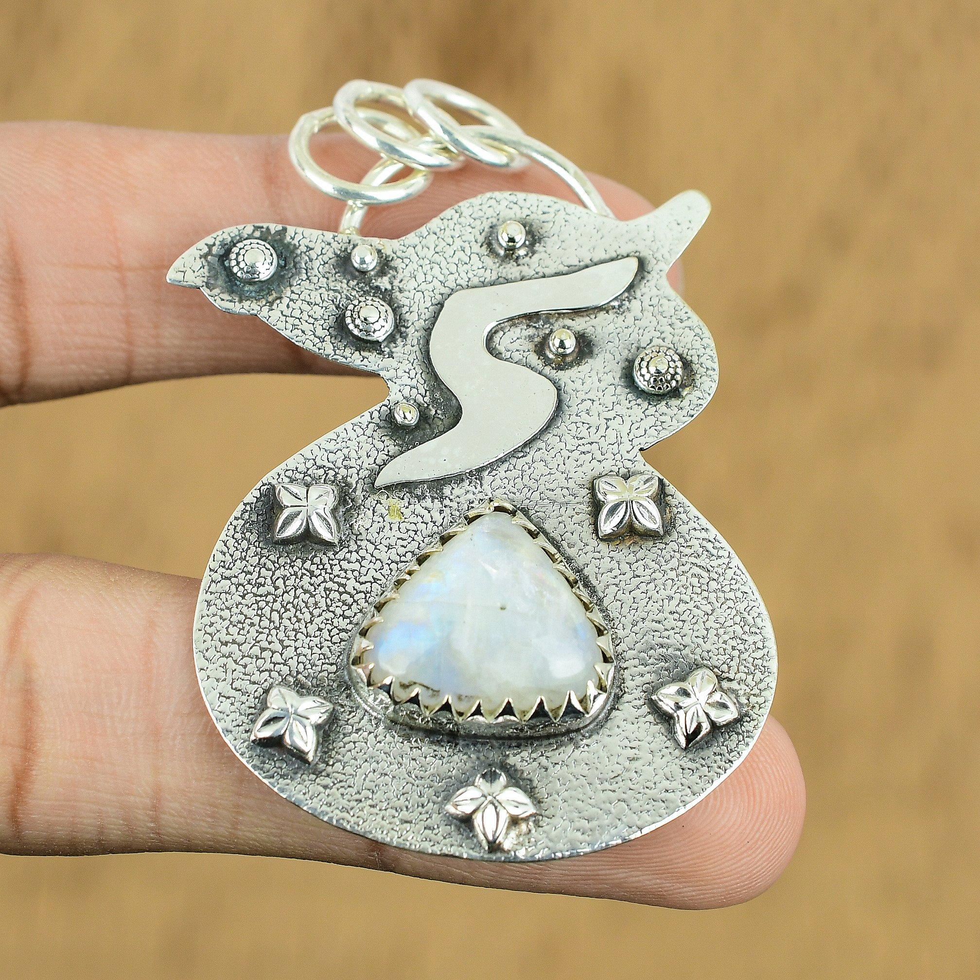 

Wedding Gift For Her 925 Silver Natural Rainbow Moonstone Gemstone Pendant