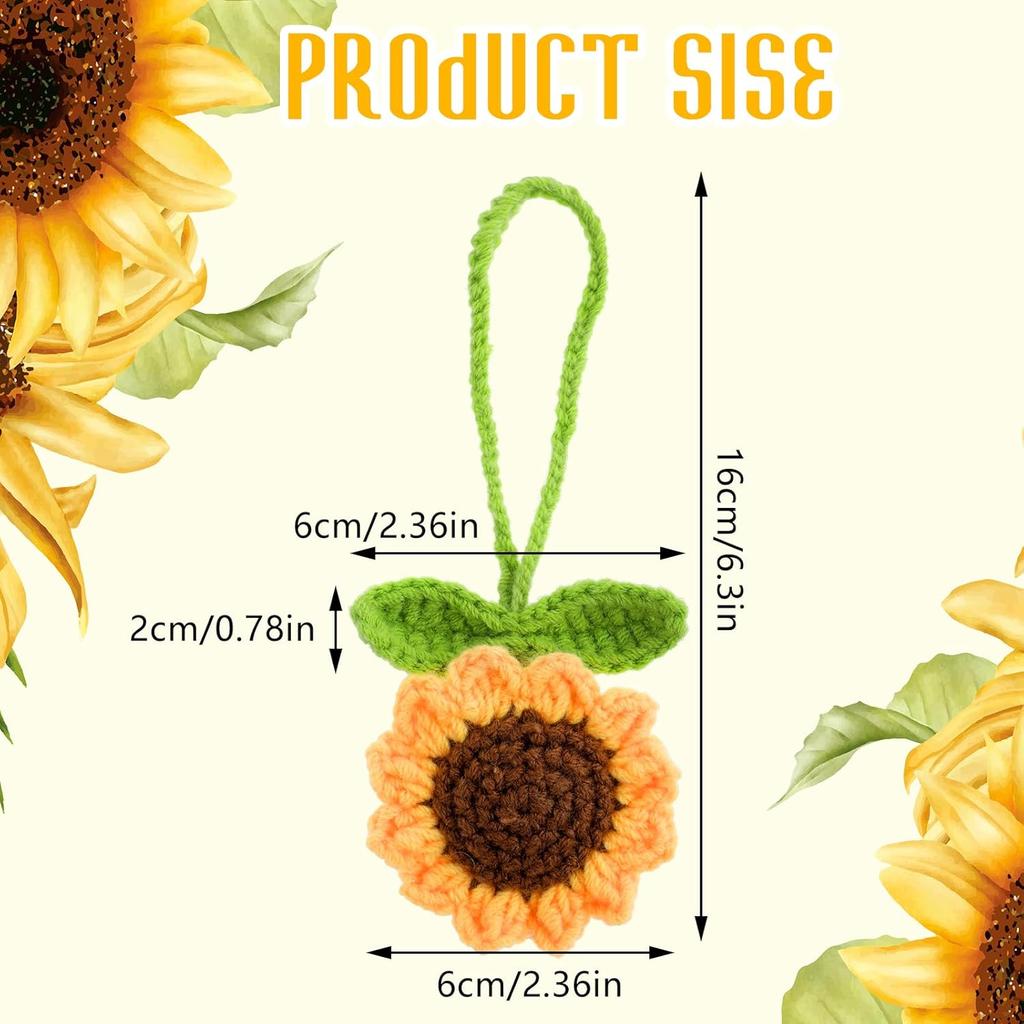Jeffdad Handmade Sunflower Car Rear View Mirror Hanging Accessories Ornaments Cute Women's Car Interior Decorations Automotive Interior Aesthetic