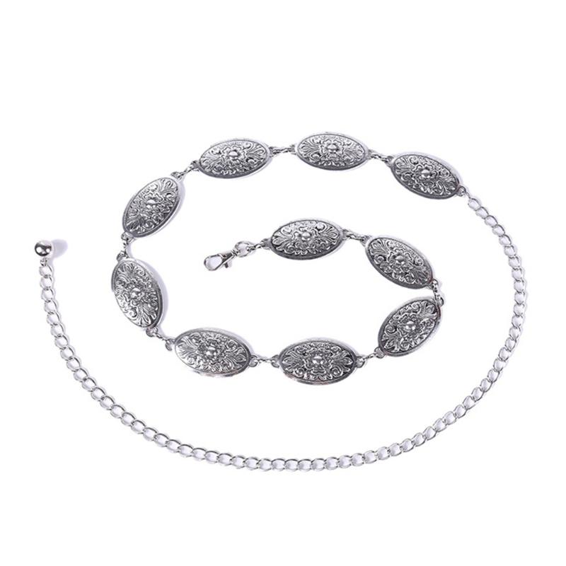 Delicate Carved Flower Buckle Waist Chain Women Coat Dress Belt Thin Waistband Shinning Slimming Waist Adjustable Belt