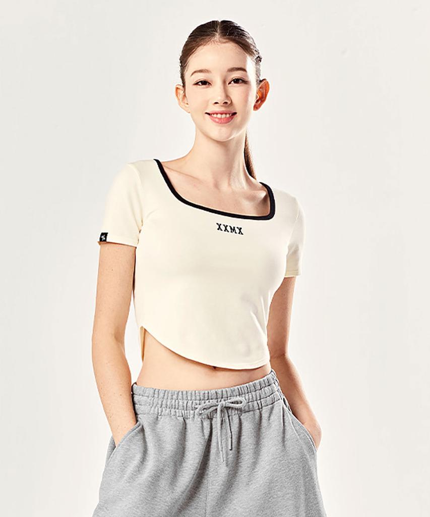 XEXYMIX Cali Square Neck Crop Short Sleeve Pudding Cream Xtfst07J2