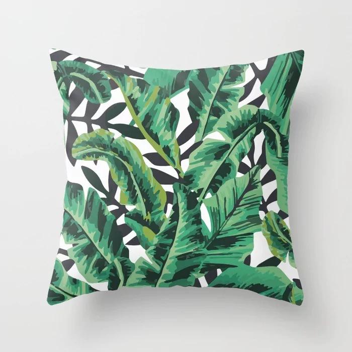 Fashionable Tropical Plant Polyester Pillowcase Office Fabric Sofa Cushion Cover Home Peach Leather Velvet Pillowcase