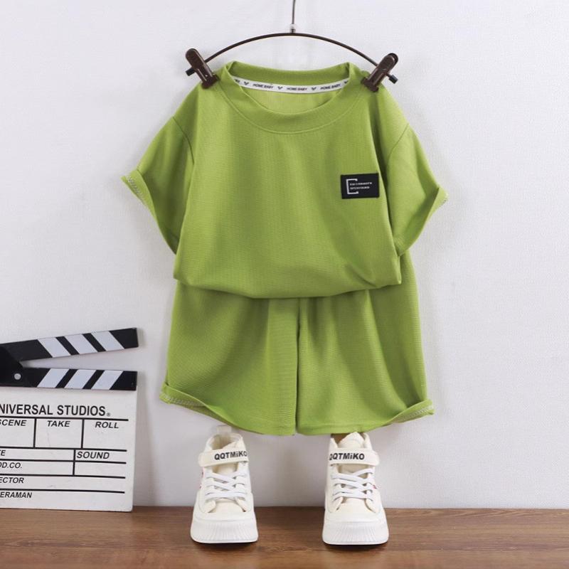 Set Maglietta a Maniche Corte e Pantaloncini per Bambini Texture a Nido d'Ape Sottile Estivo Casual per Ragazzi Ragazze Abbigliamento Quotidiano Uso Domestico Vita Elastica
